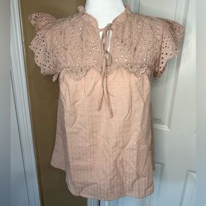Mine boutique pink eyelet flutter sleeve tie detail summer top size S